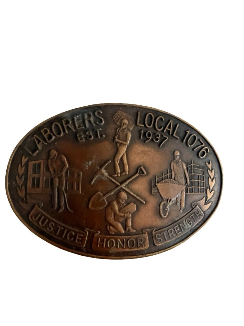 Vintage Laborers Local 1076 Belt Buckle Justice Honor Strength Union Memorabilia